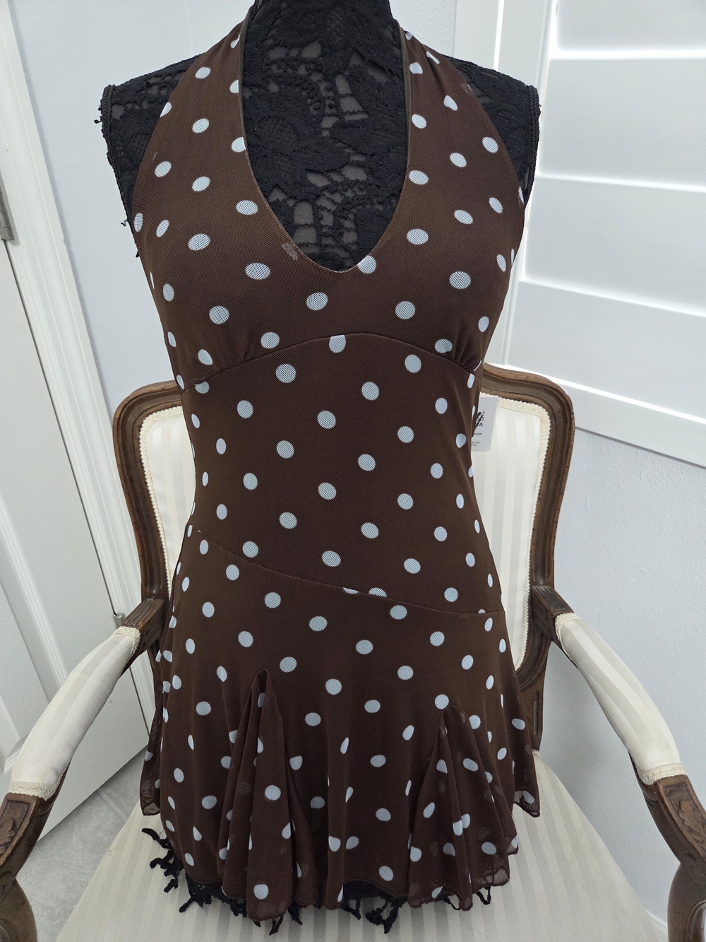 Polka Dot Halter Skater Dress in Brown by VIBE